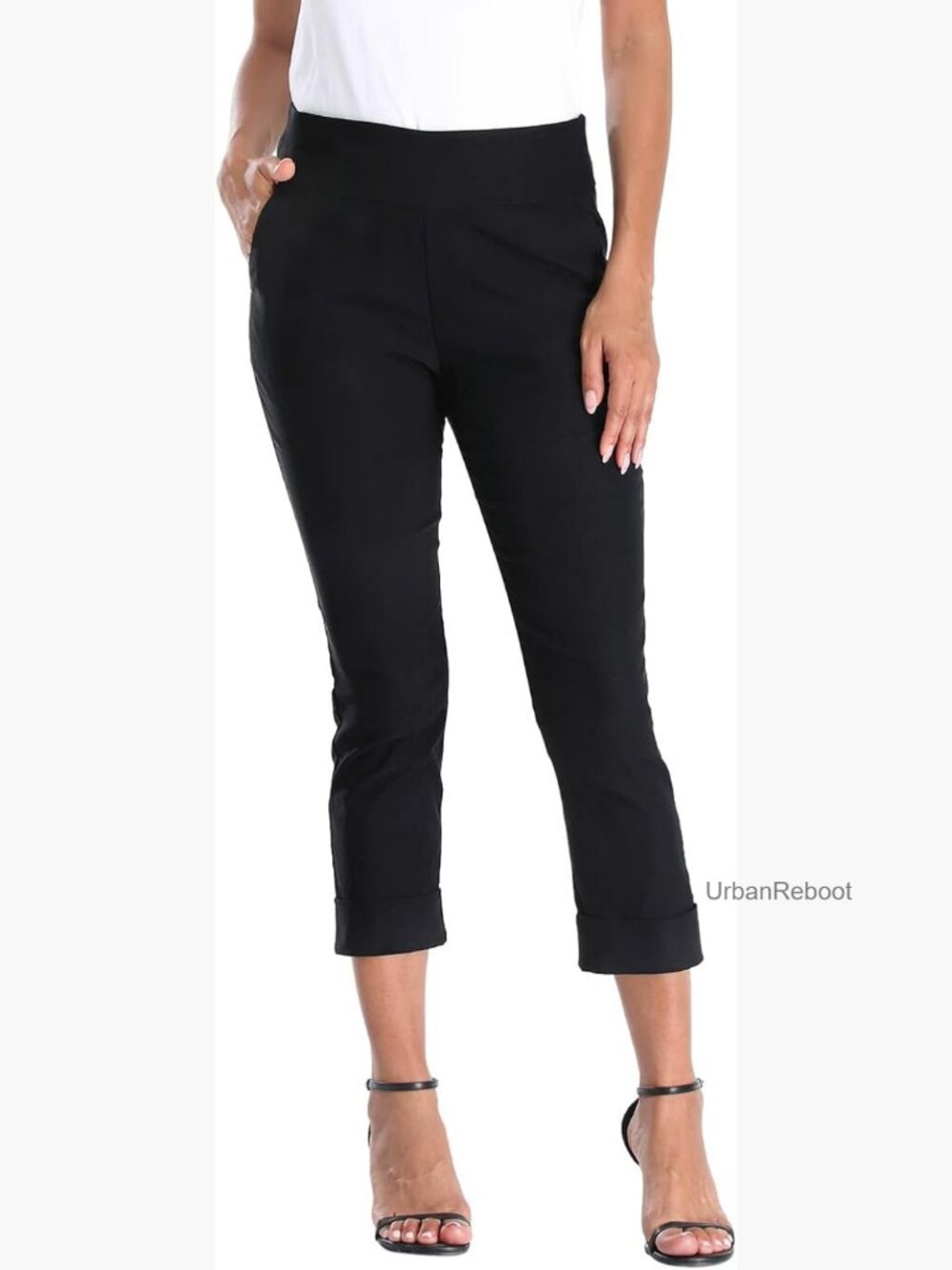 Pull On Capri Pants with Pockets Elastic Waist Cropped Work Pants